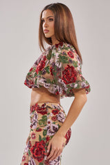 ENCHANTED GARDEN FLORAL EMBROIDERED TULLE TOP