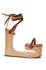 AZALEA WANG FANTASA BROWN HALLOW PLATFORM WEDGE STRAPPY SANDAL