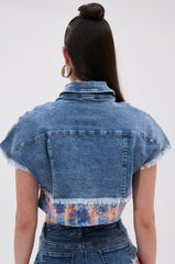 FULL OF LIFE DENIM BUTTON DOWN WITH PLAID DETAILS