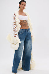 BORN LIKE THIS FRINGE DETAIL LONG CARDIGAN