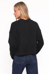 Loulani Heart Button Cardigan - Black