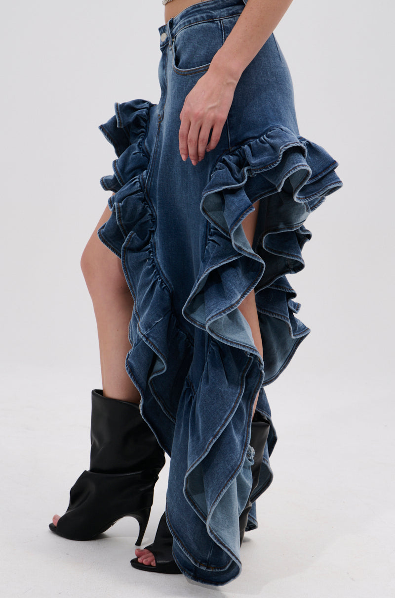 DONT MESS WITH MY HEART DENIM RUFFLE SKIRT