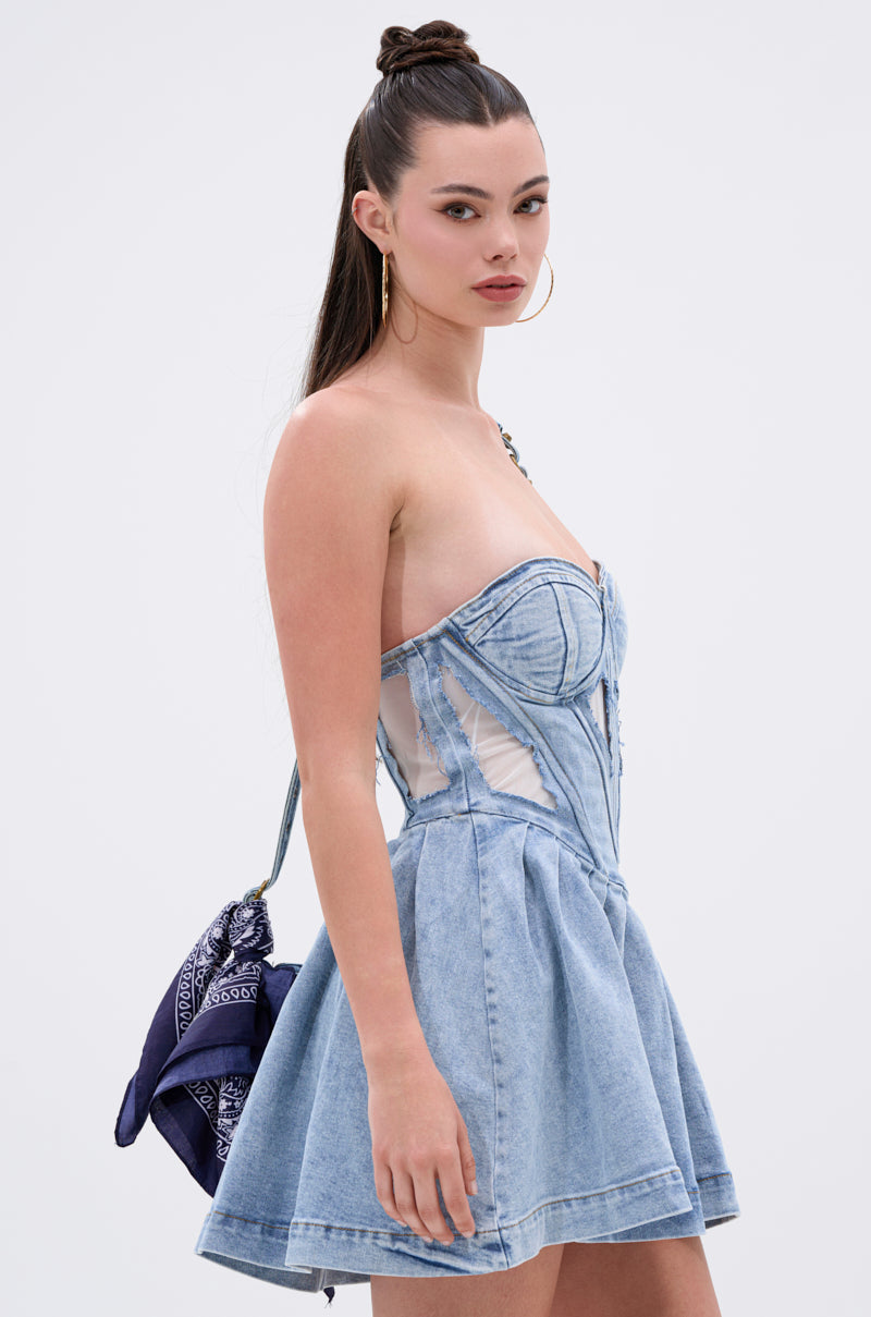 QUEEN OF IT ALL MINI DRESS IN DENIM