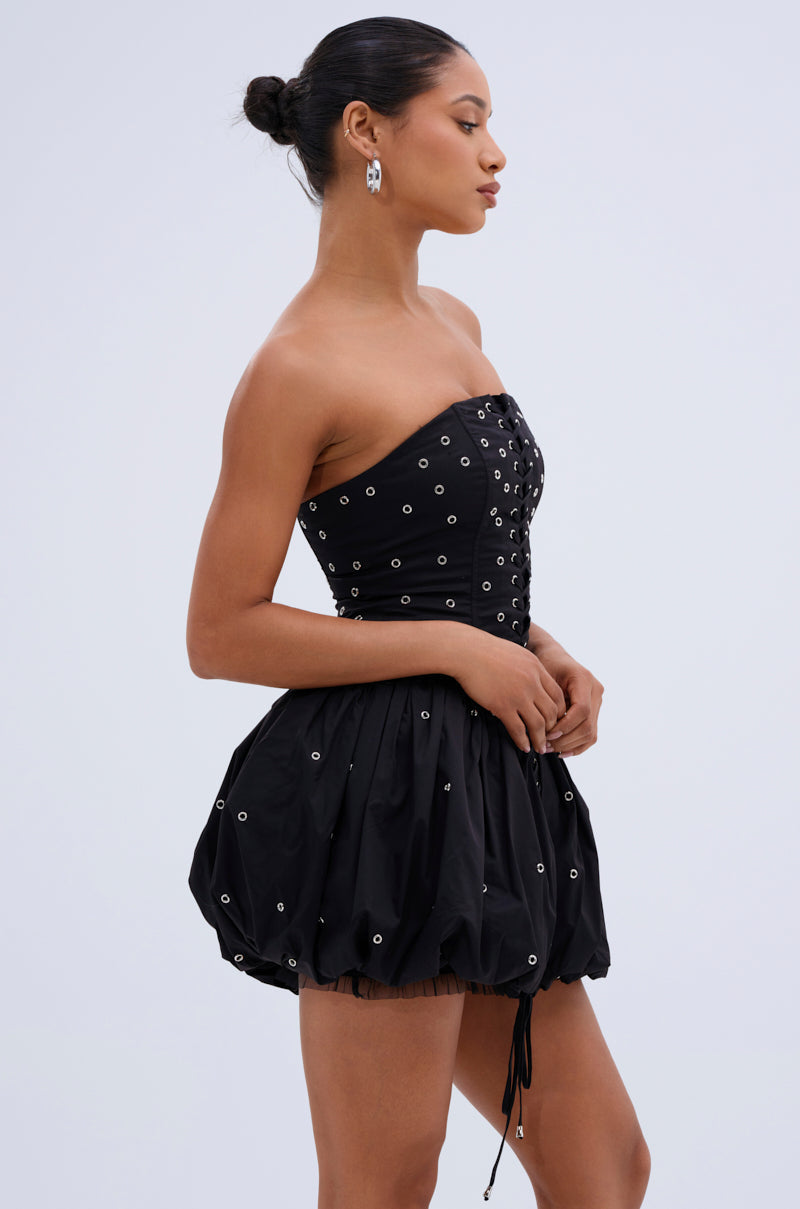 ON THE EDGE BUBBLE MINI DRESS WITH GROMMETS