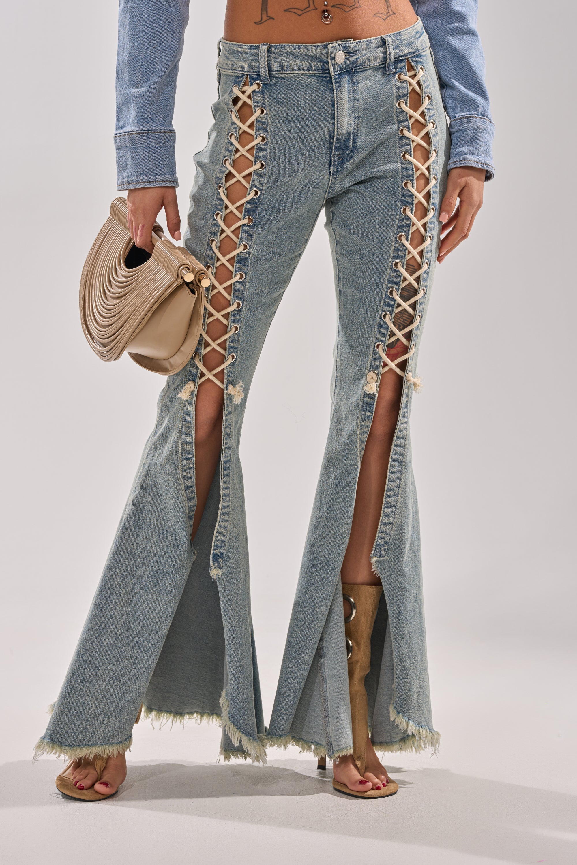 CRAZY ENOUGH LACE UP FLARE DENIM