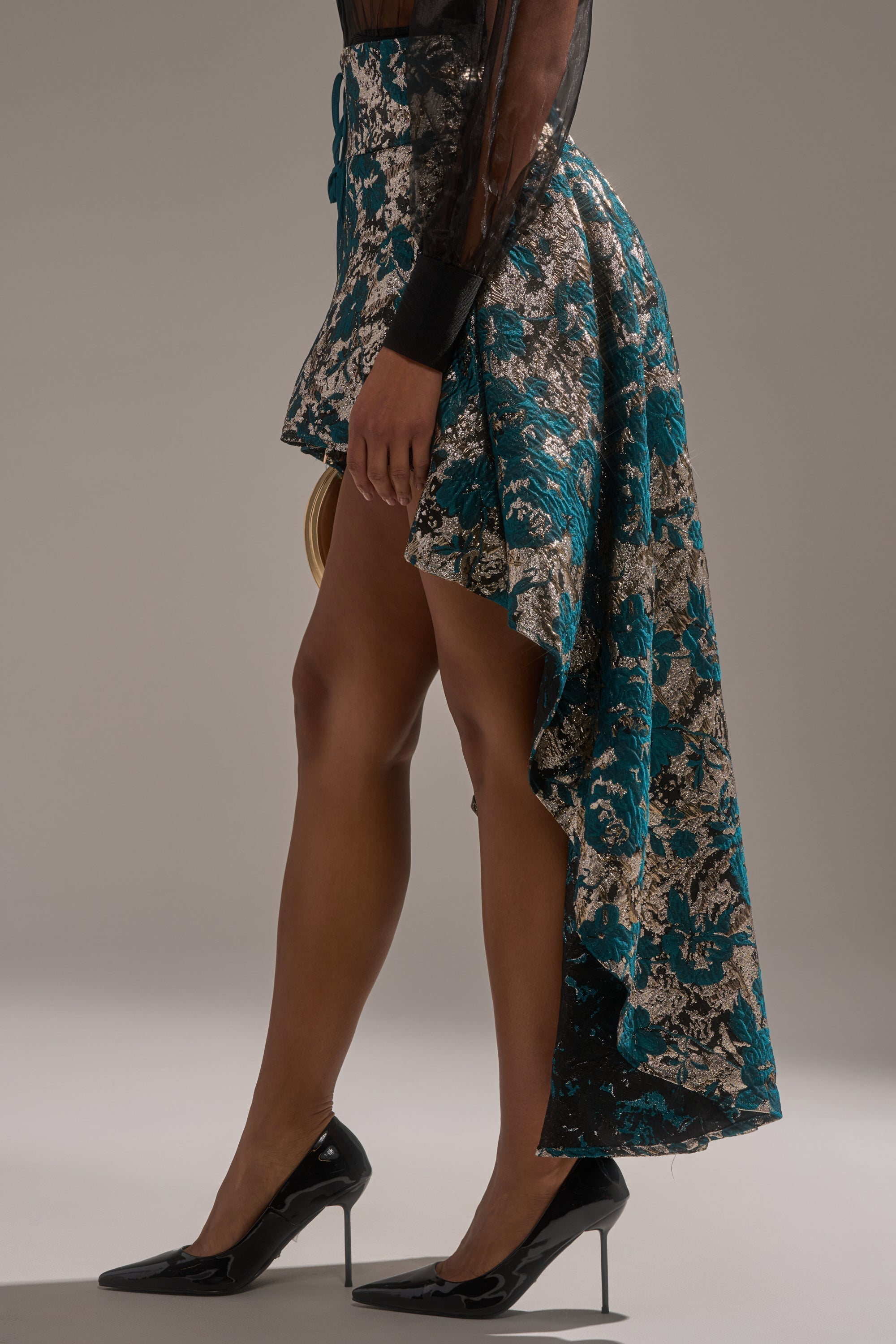 GLORIOUS DAYS BROCADE HIGH LOW SKIRT