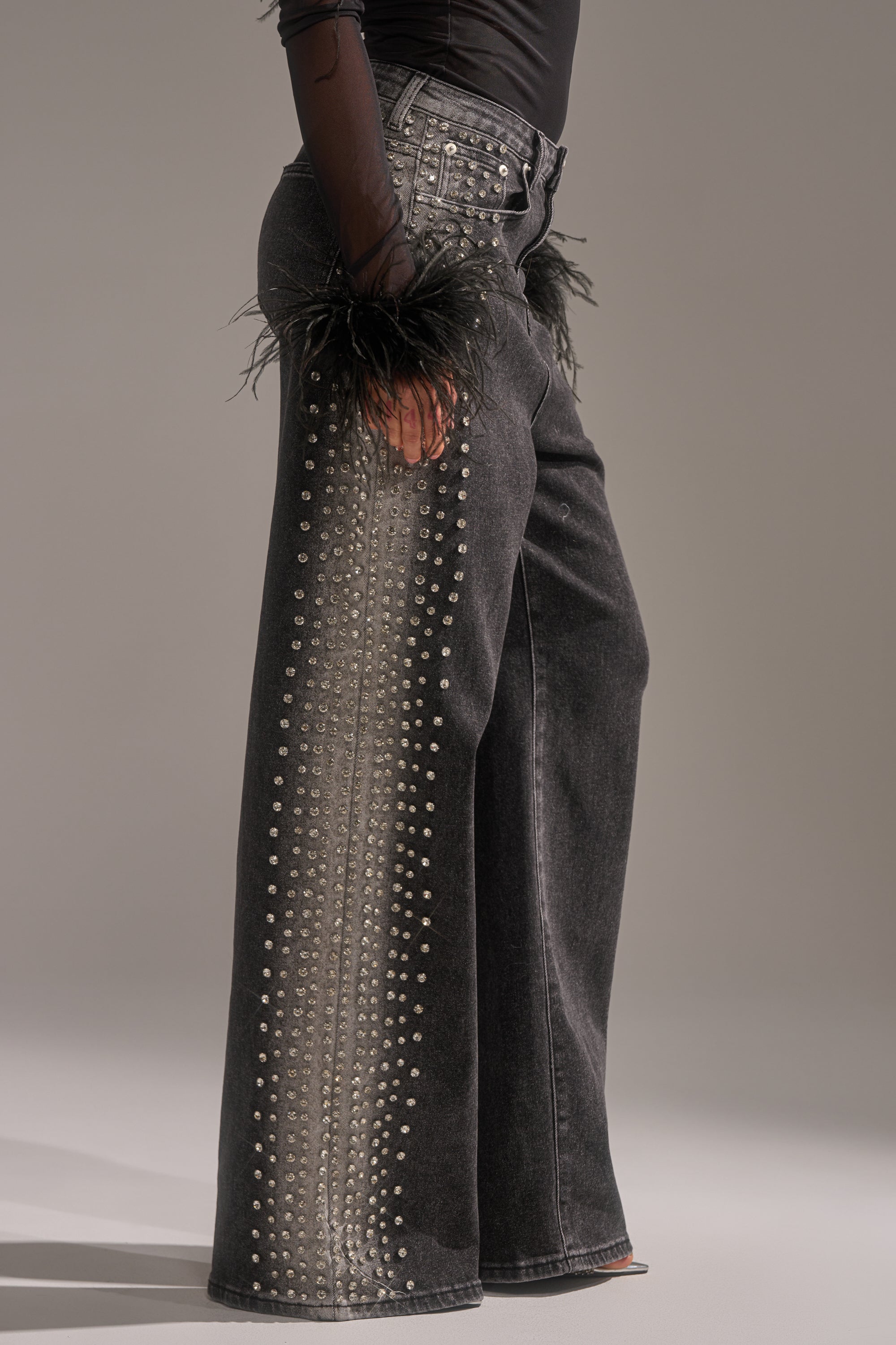 FREAKING FIRE EMBELLISHED DENIM