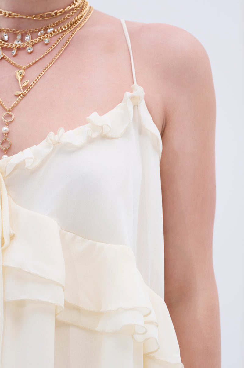 EASY BREEZY RUFFLED MINI DRESS IN IVORY