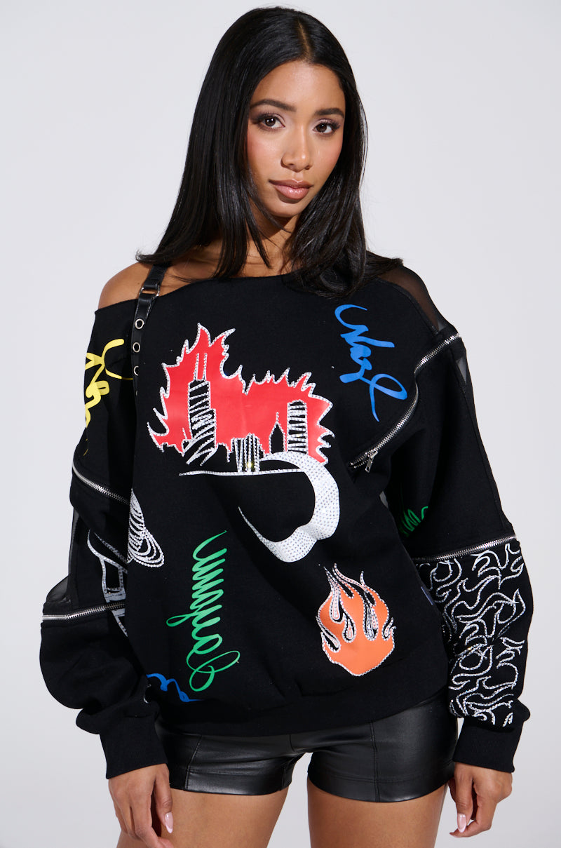DEEP THOUGHTS OVERSIZED GRAPHIC SWEATSHIRT