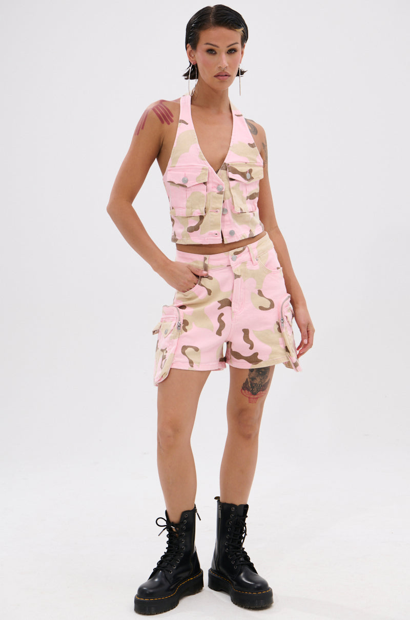 GIRL POWER CAMO CARGO SHORT