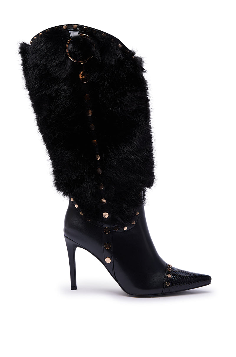 AZALEA WANG ALISETTE BLACK FUR BOOT