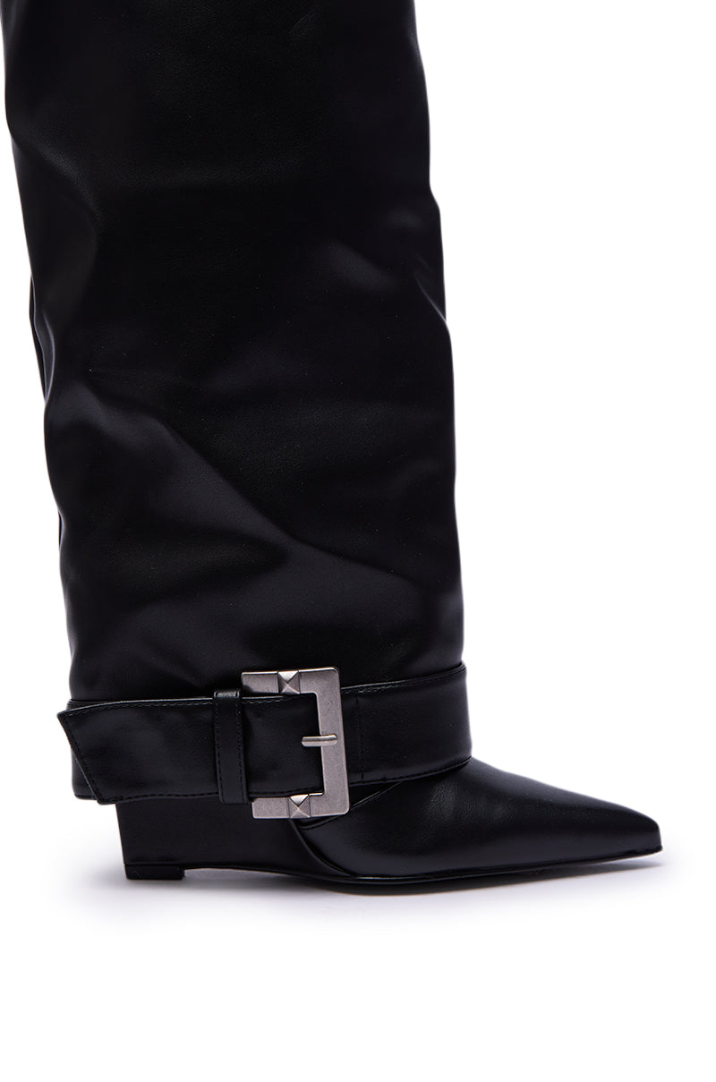 AZALEA WANG ANTONINA BLACK WEDGE PU BOOT