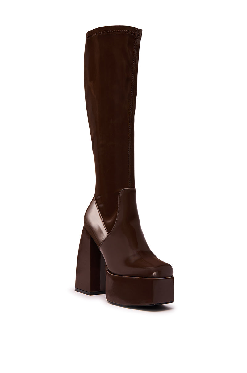 AZALEA WANG AURON BROWN LIQUID LUXE PLATFORM BOOT