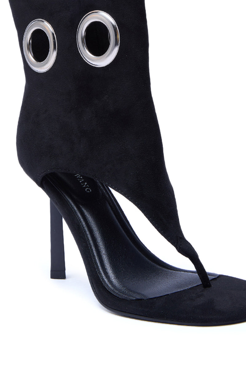 AZALEA WANG BAINA BLACK GROMMET DETAIL GLADIATOR SANDAL