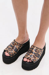 AZALEA WANG CORLISS LEOPARD FLATFORM SANDAL