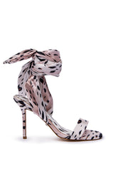 AZALEA WANG DEEPA CHEETAH SATIN WRAP UP SANDAL