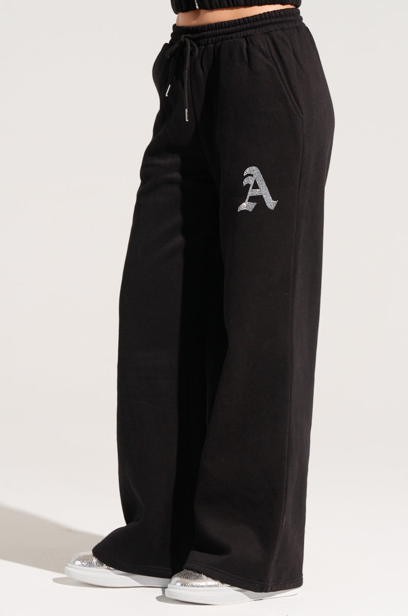 DEXTRA WIDE LEG SWEATPANT WITH RHINESTONE DETAIL