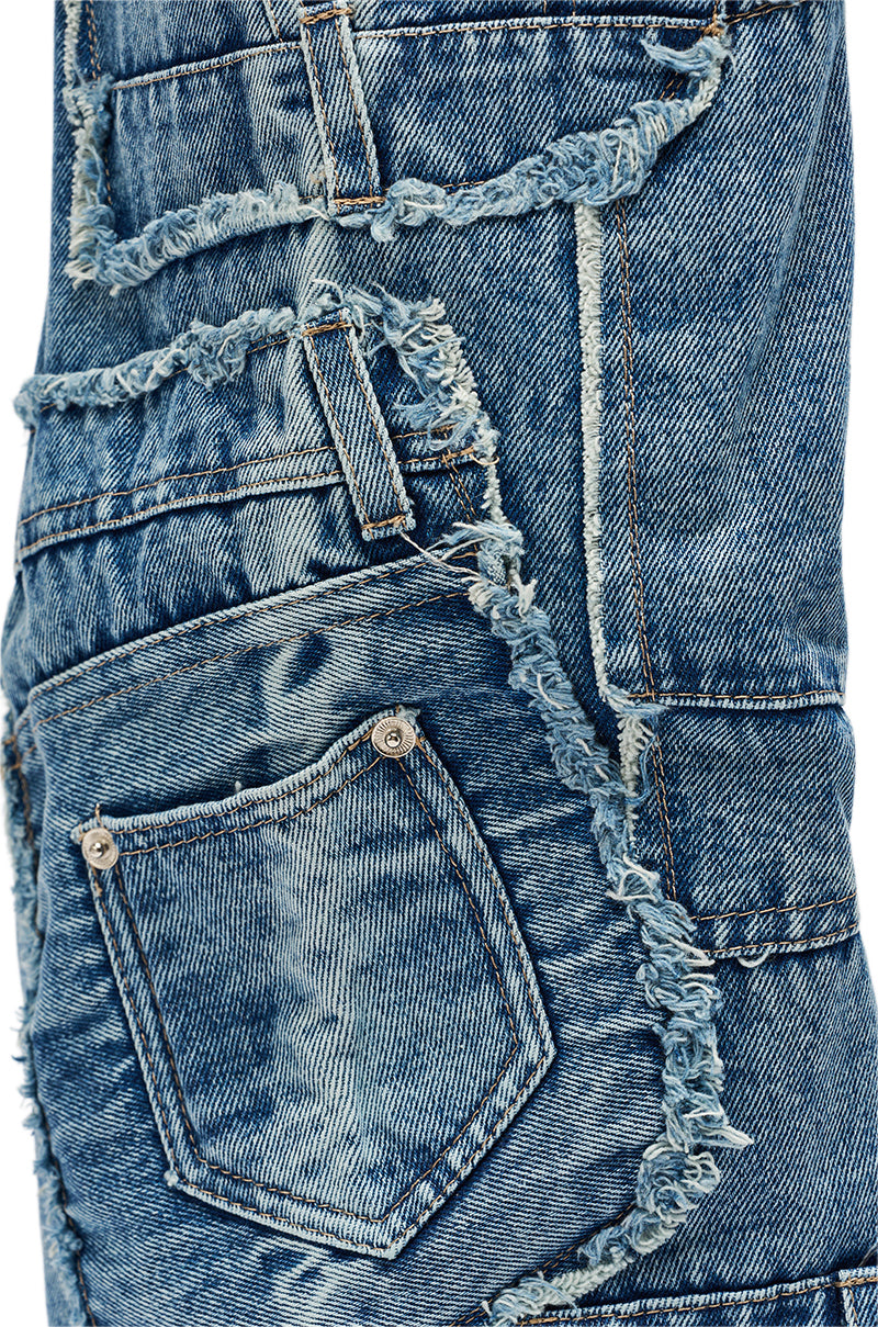 AZALEA WANG DUMI DENIM CHUNKY PATCHWORK BOOT