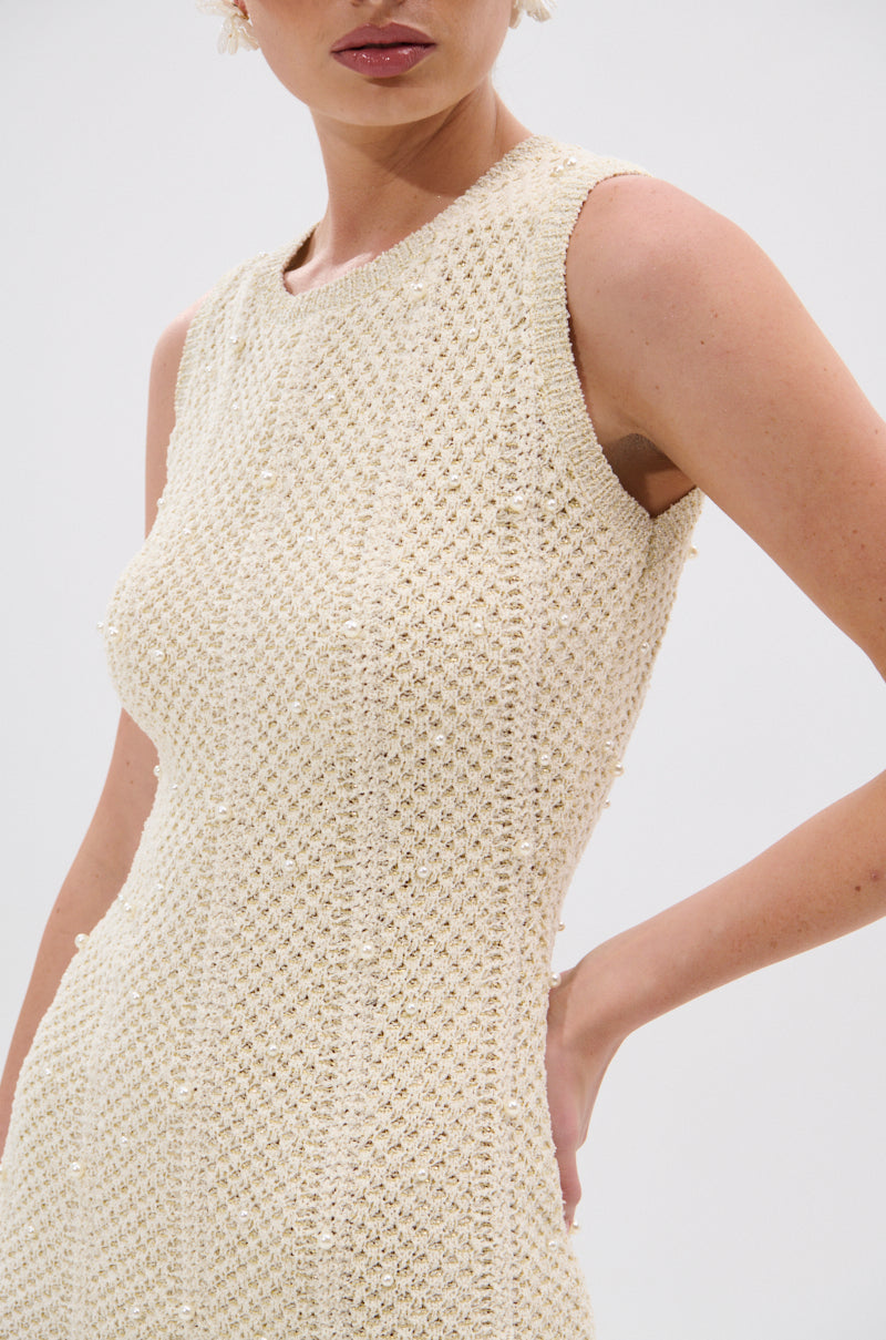 FEELIN SWEET KNIT SWEATER DRESS WITH PEARLS