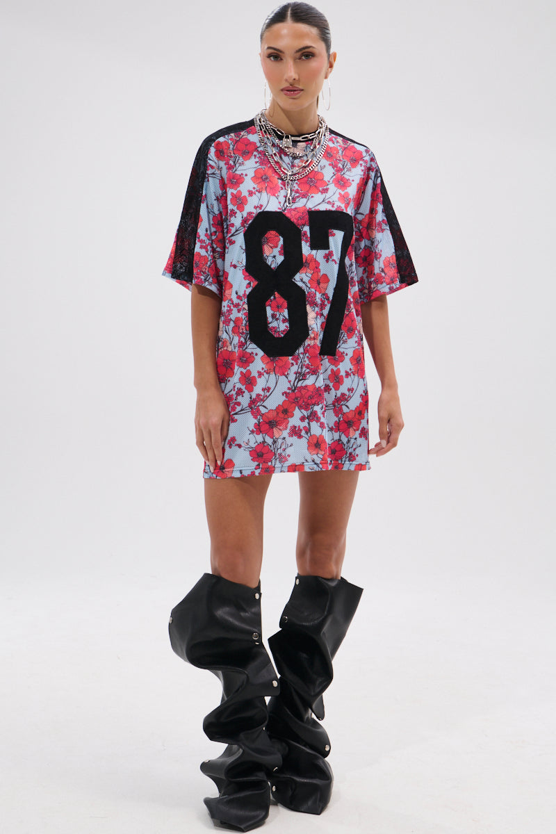 POPPIN POPPIES LACE JERSEY DRESS