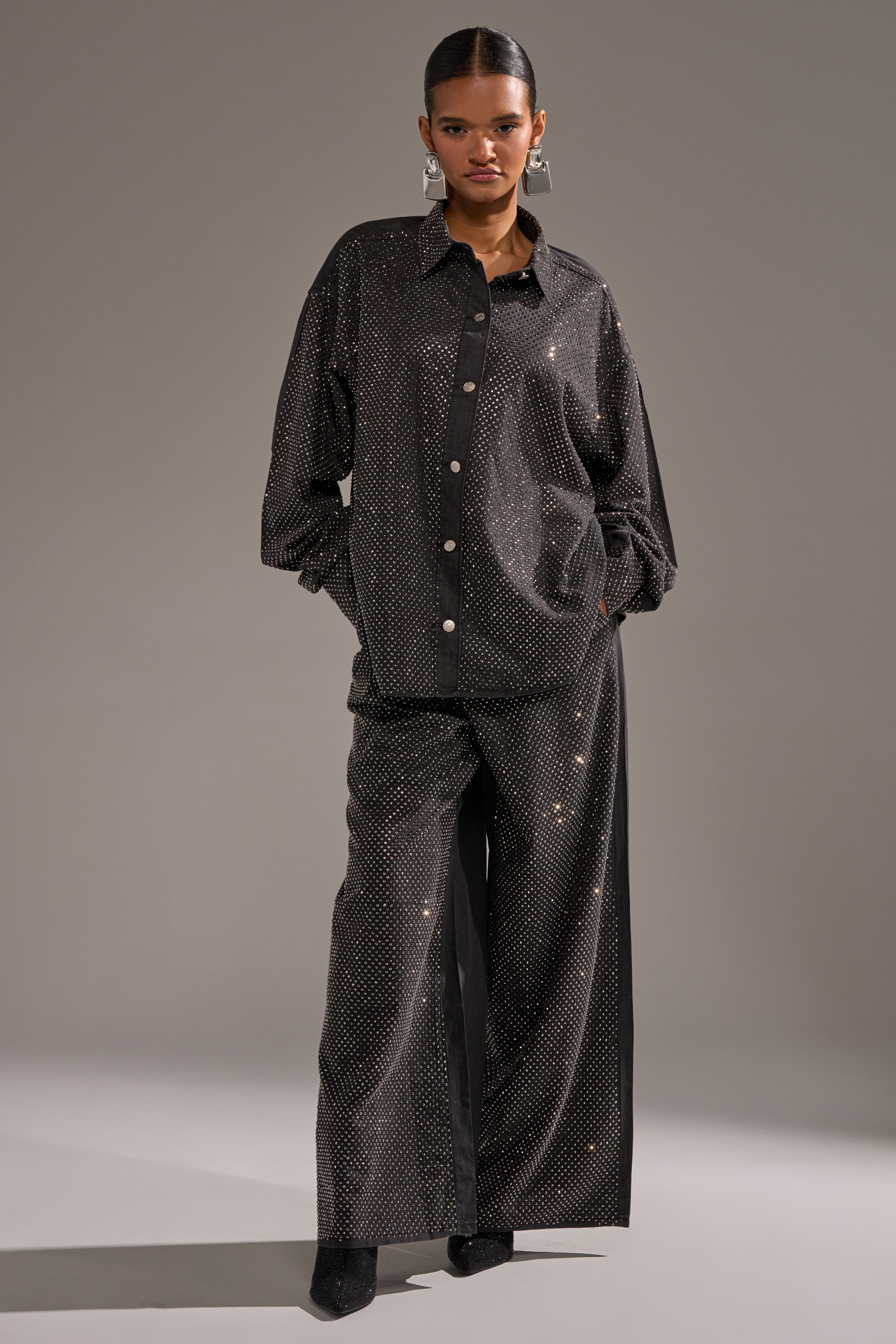 BLING BLING DENIM RELAXED PANT IN BLACK