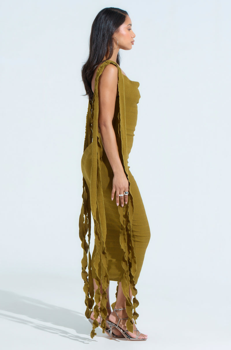GET LIKE ME BACKLESS MIDI DRESS IN GREEN