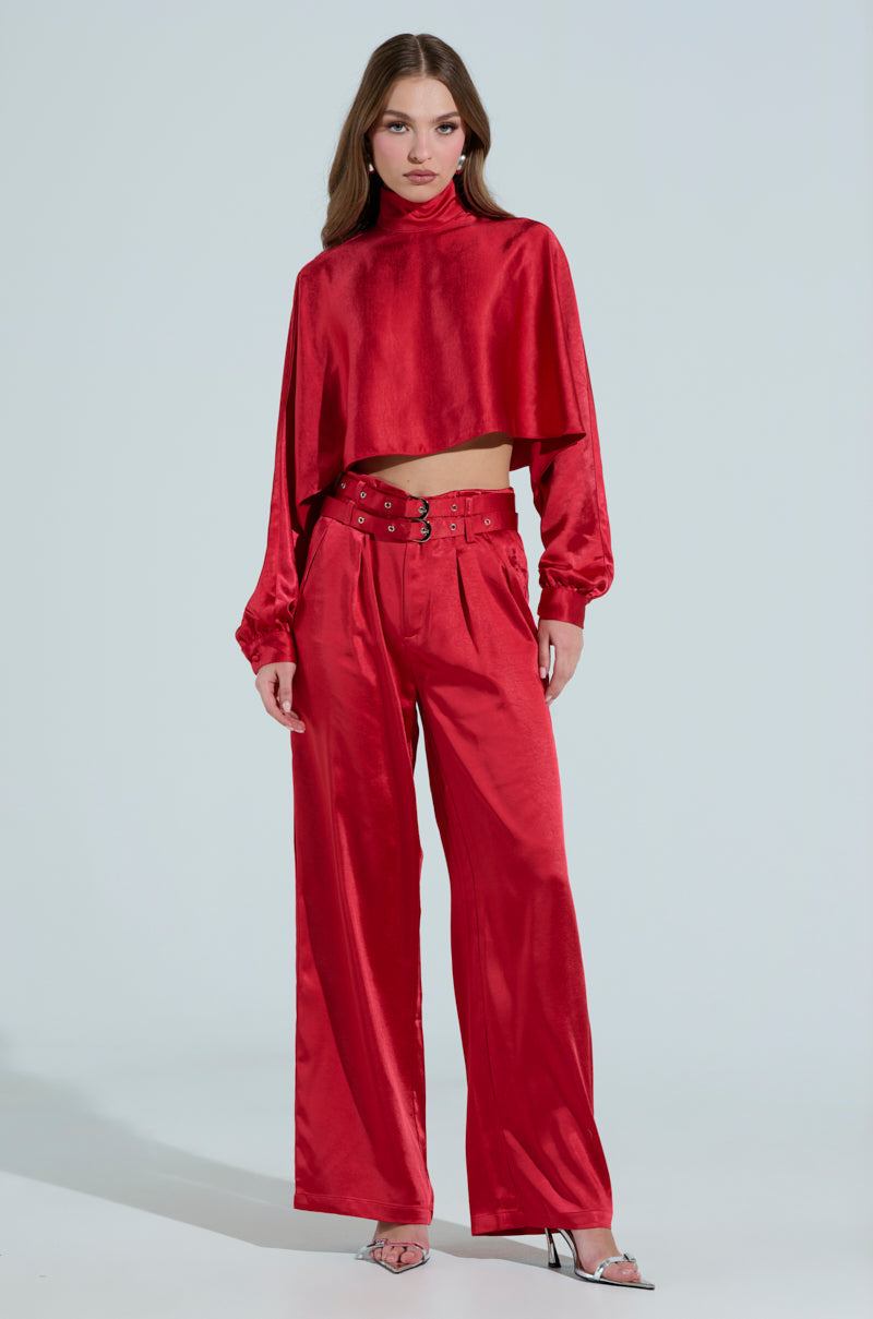 FEELIN THE LOVE BELTED SATIN TROUSER