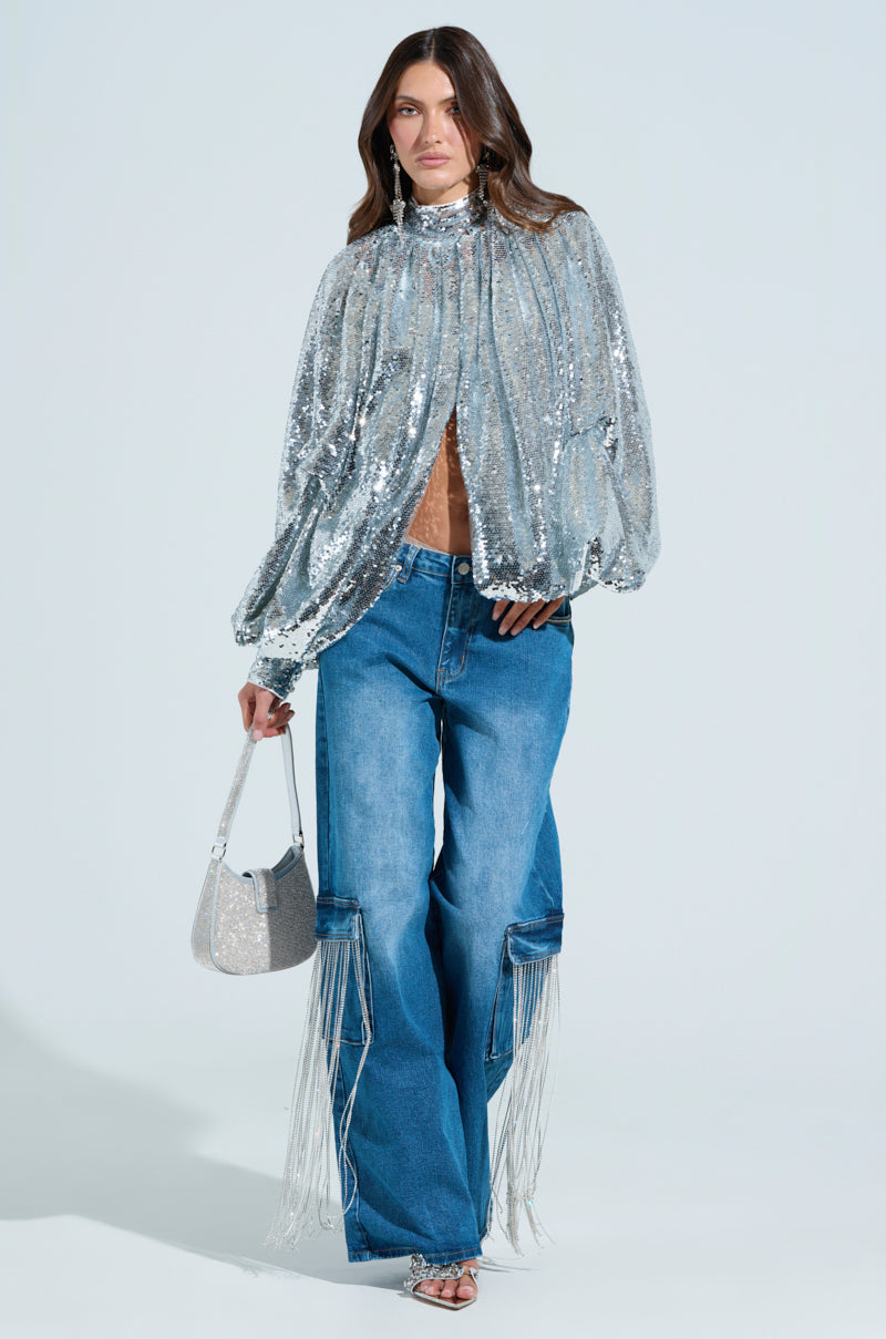GIMME GIMME RHINESTONE CHAIN CARGO JEANS