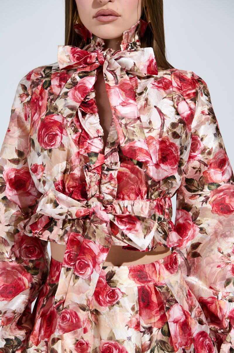 DANCE WITH ME FLORAL TIE FRONT BLOUSE