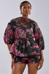ETHEREAL BROCADE SHORT SLEEVE BLOUSE IN PINK