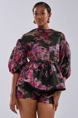 ETHEREAL BROCADE SHORT SLEEVE BLOUSE IN PINK