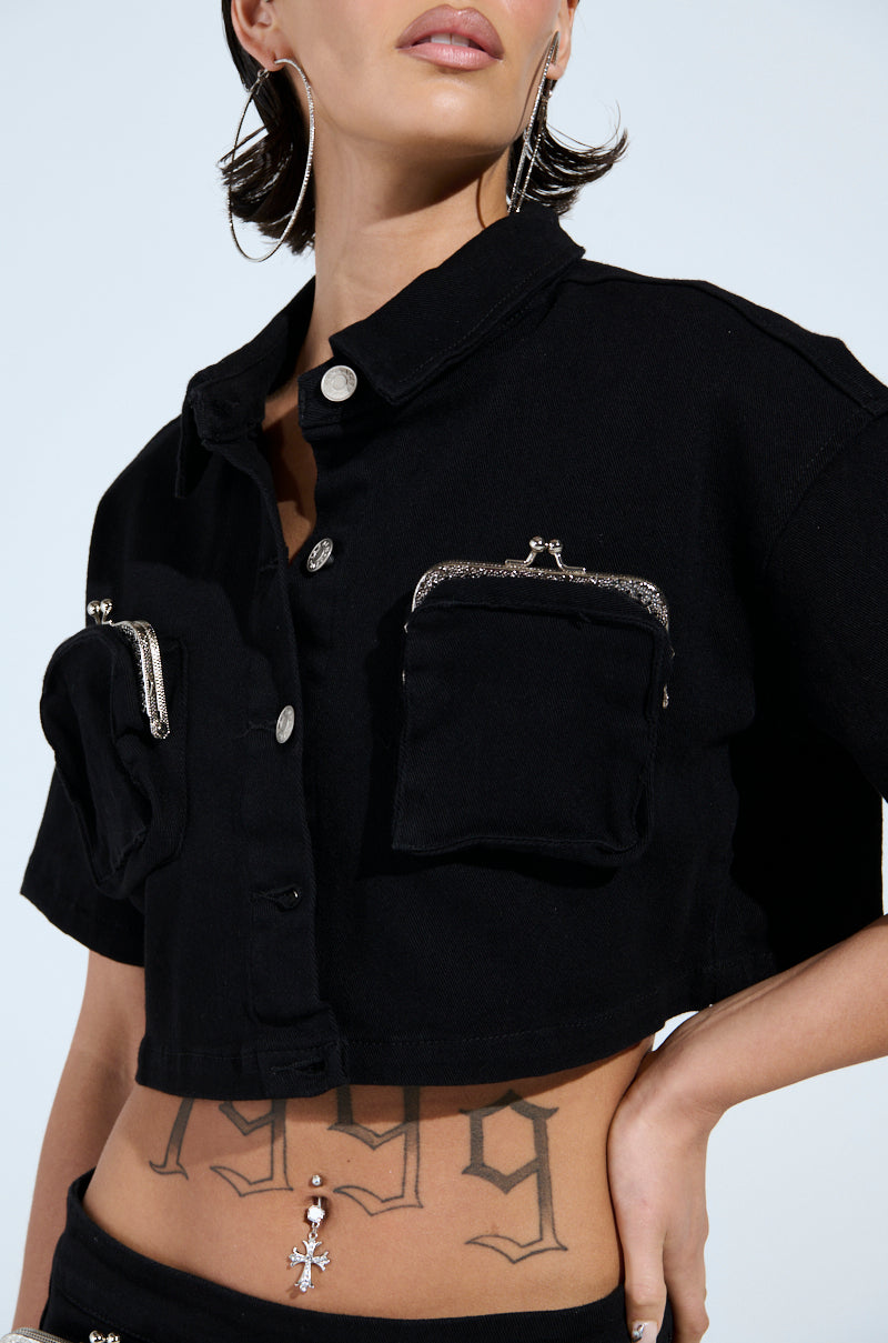 GIVE ME THE MONEY HONEY BUTTON DOWN TOP