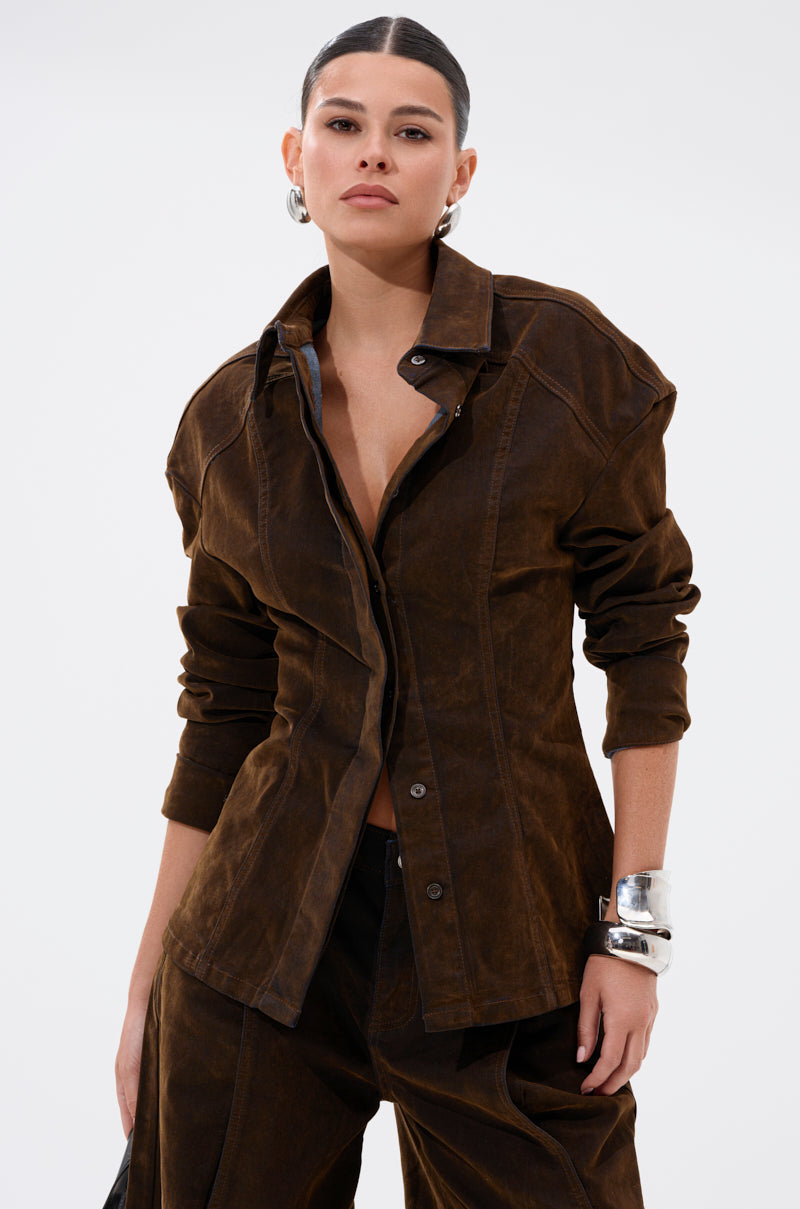 FALL VIBES VELVET DENIM BUTTON DOWN