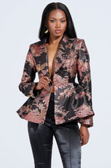 CANARY PEPLUM BLAZER IN BLACK MULTI