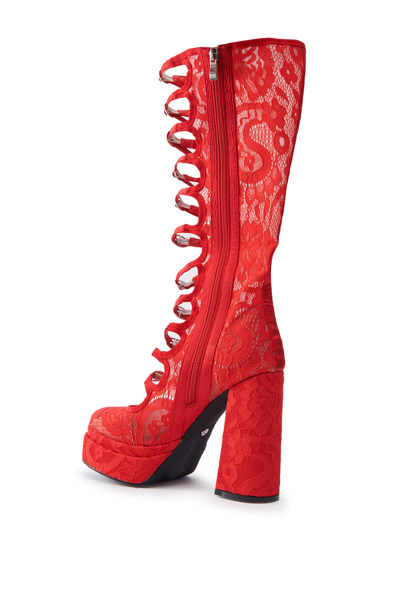 AZALEA WANG MARRIGOLD BOOT IN RED LACE