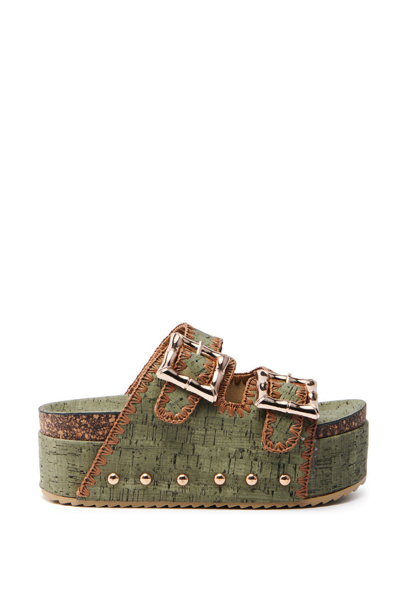 AZALEA WANG OHKAY OLIVE FLATFORM SANDAL