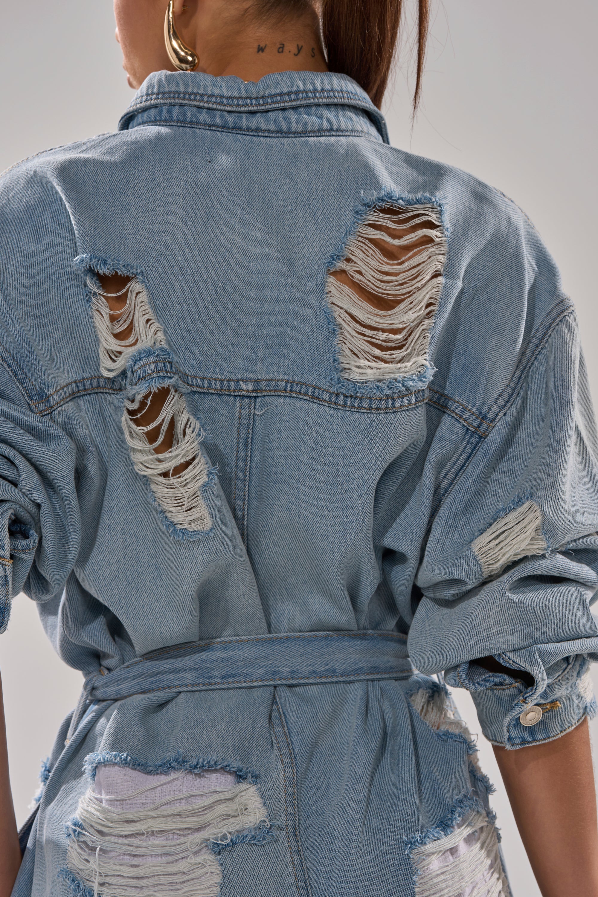 NOT TODAY EXTREME OVERSIZED DISTRESSED DENIM JUMPSUIT