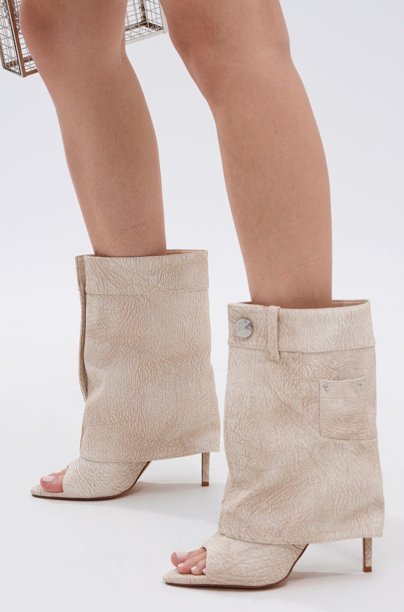 AZALEA WANG REEVES NEW OPEN TOE PU BOOTIE IN BONE