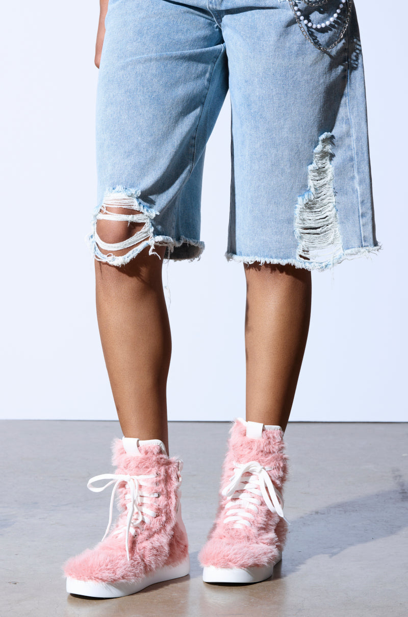 AZALEA WANG RIORDAN PINK FUR HIGHTOP SNEAKER