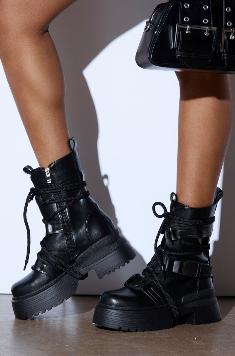 AZALEA WANG ROISIN BLACK COMBAT BOOTIE