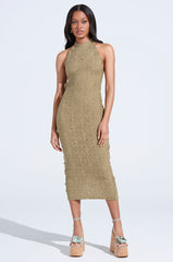 ON THE MOVE BODYCON MIDI DRESS IN OLIVE