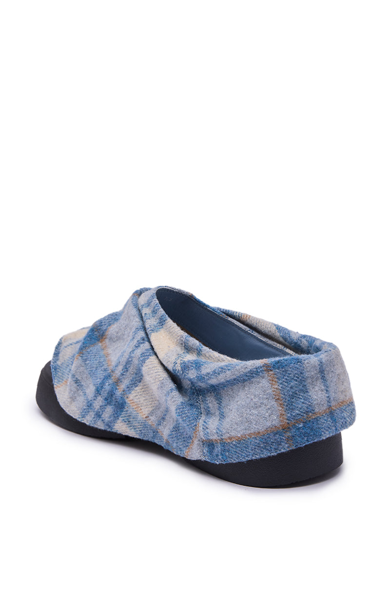 AZALEA WANG SEYMON BLUE MULTI PLAID SLIP-ON RUCHED FLAT