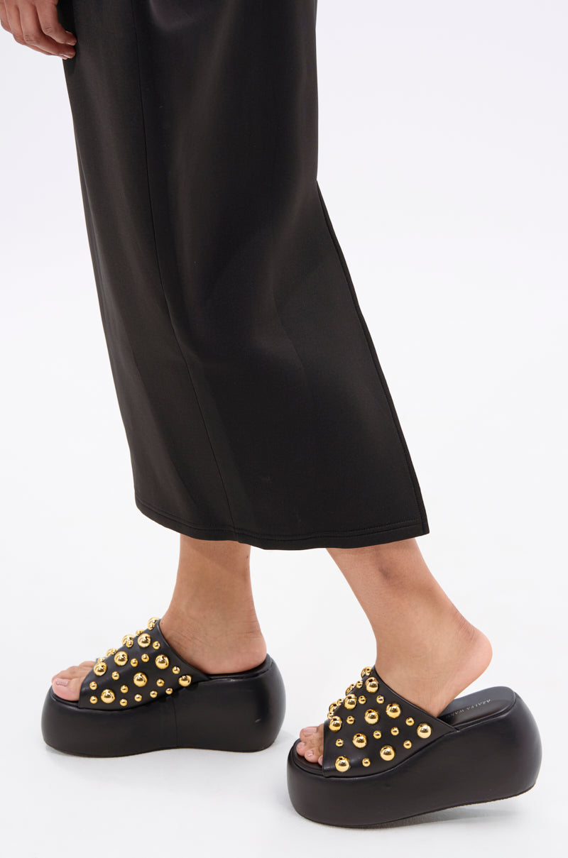 AZALEA WANG SERGO BLACK EMBELLISHED CHUNKY SANDAL
