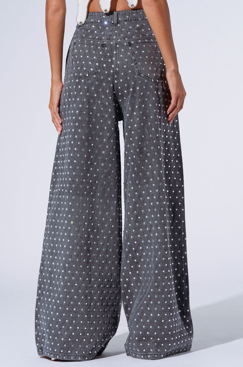 DAZZLED RHINESTONE STUDDED DENIM PANTS IN BLACK