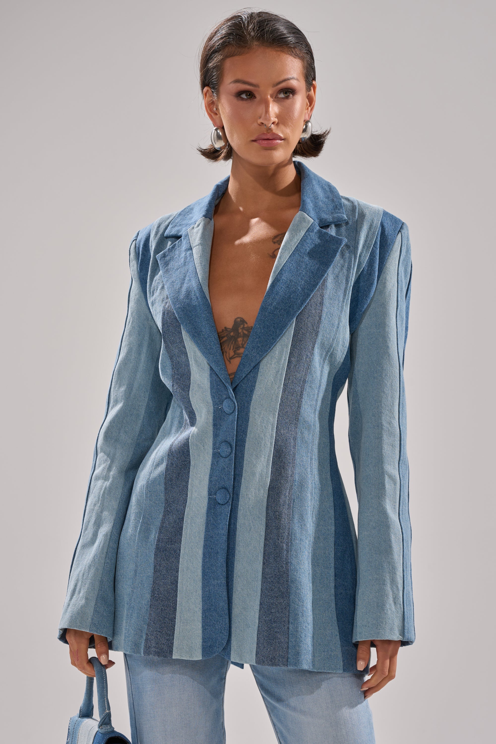 COME SLIDE PATCHWORK DENIM BLAZER