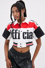 OFFICIAL DUTY CROPPED BUTTON DOWN TOP