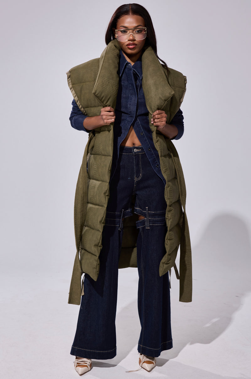 PILOT JONES LONGLINE PUFFER VEST IN CROC SUEDE