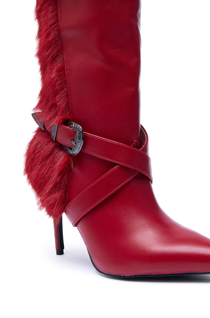 AZALEA WANG WYLDER RED FUR BOOTIE