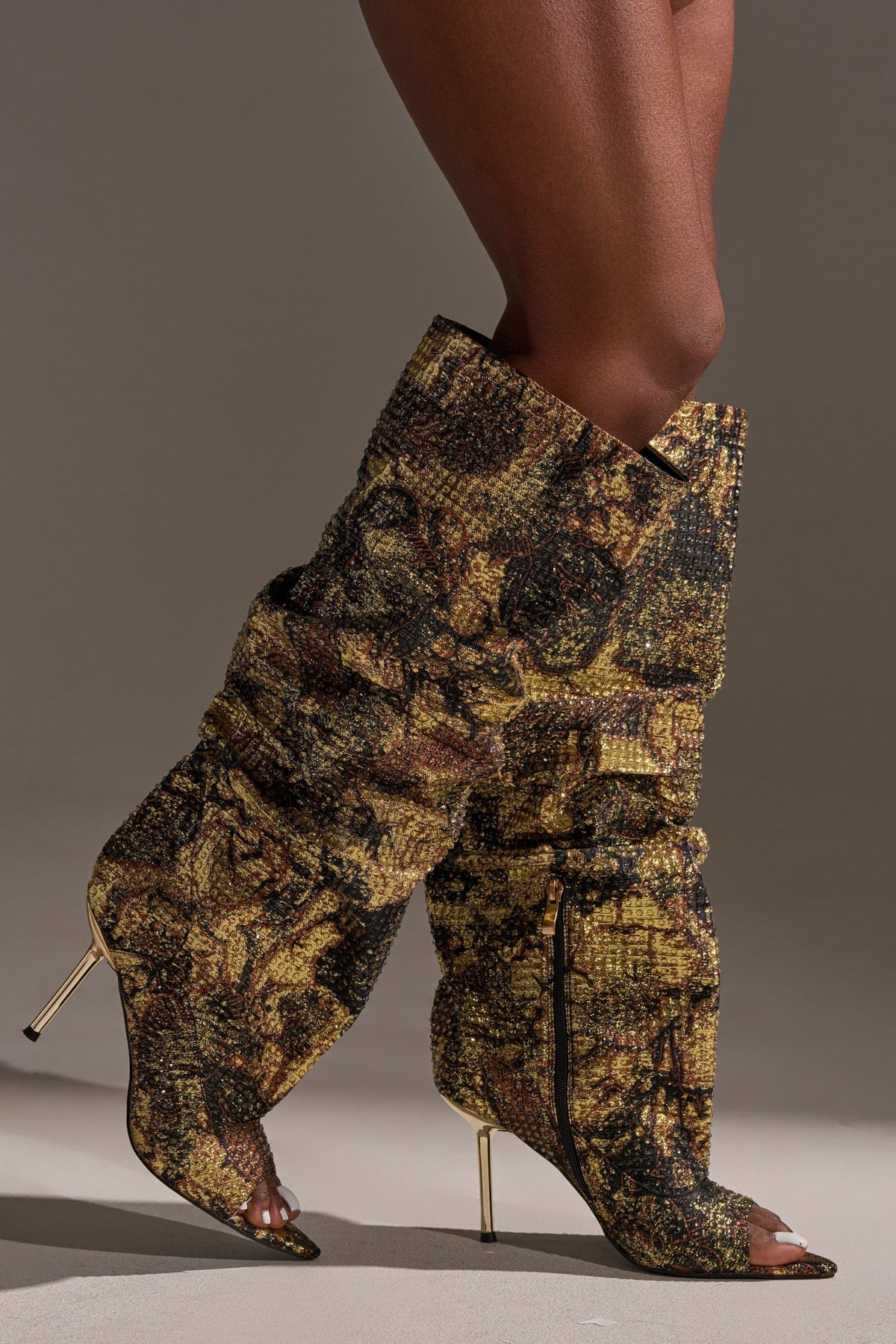 AZALEA WANG YARDLEY MULTI GOLD RHINESTONE COVERED OPEN TOE BOOT