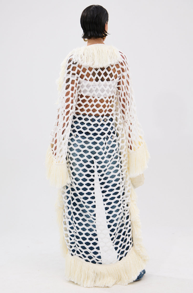 BORN LIKE THIS FRINGE DETAIL LONG CARDIGAN